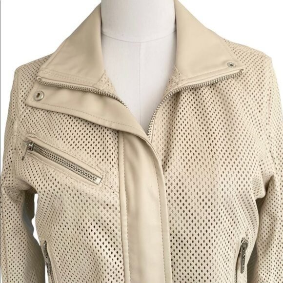 Blank NYC Imelda Perforated Moto Jacket Cream Size Small NWT - Picture 7 of 16